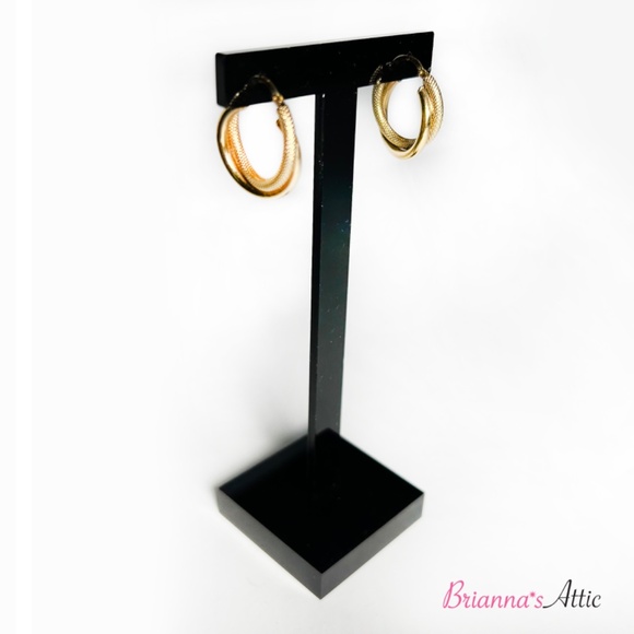 18k Yellow Gold-Plated Elegance Designer Hoop Earrings for women 1" - Picture 5 of 10